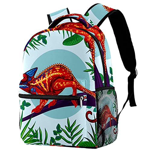Sac à dos tropical caméléon avec porte-bouteille pour l'école