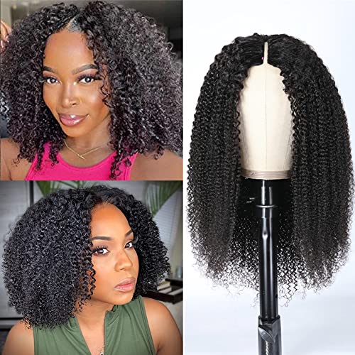 V Part Wig Human Hair No Leave Out Afro Kinky Curly Upgrade of U Part Wigs Brazilian Virgin Human Hair Wigs For Black Wo