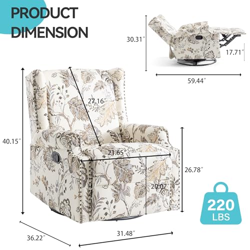 Sillón reclinable giratorio tela beige miniatura 2