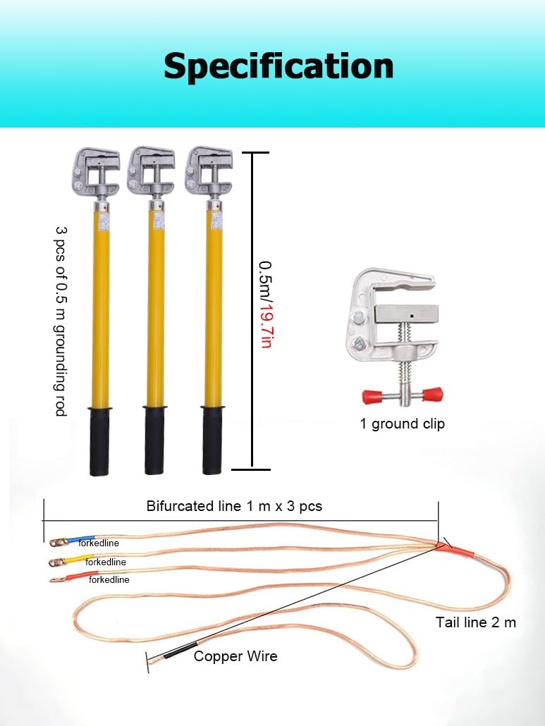10KV High-Voltage Grounding Fiberglass Rod 39.4" with 25 Sq. Transparent Copper Wire for Substation, Anti-Electrocution Safety Pole, Durable Yellow Insulation