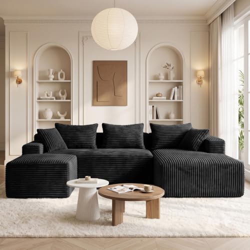 Image of Boneless Couch, U-Shape Corduroy Sectional Sofa, Black