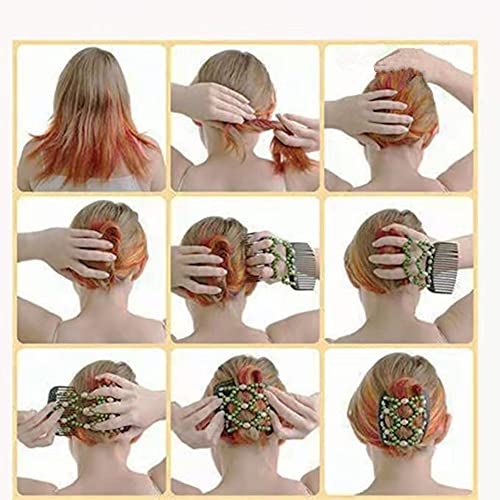 Lovef Women Magic Hair Combs Wood Beaded Stretch Double Side Combs Clips Bun Maker Hair Accessories (Round Black) #TOP3