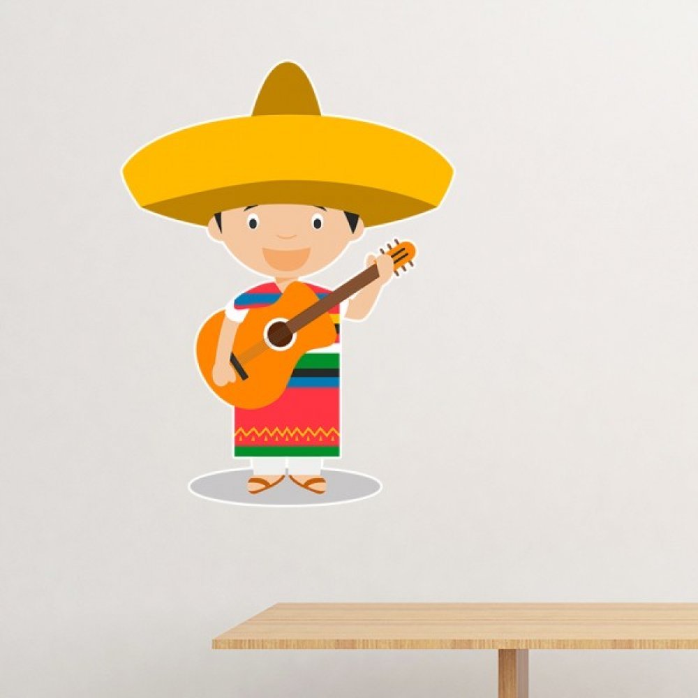 Sticker Mural Amovible Guitare Mexique pour Ambiance Chambre Enfant