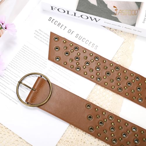 JASGOOD Women Vintage Wide Waist Belt PU Leather Rivet Studded Belt for Pants Jeans Dresses4