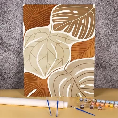Peinture Par Numero Adulte Plante feuillue,Kit de Peinture à l'huile sur Toile Bricolage avec 3 Pinceaux et Acryliques pour Décoration et Cadeaux avec Cadre - 50x65cm