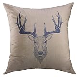 Mugod Decorative Throw Pillow Cover for Couch Sofa,Stag Deer Head Vintage HDrawn Christmas Home Deco