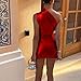 LuFeng Women's Sexy Sleeveless Pu Leather One Shoulder Slim Fit Package Hip Club Mini Dress Red