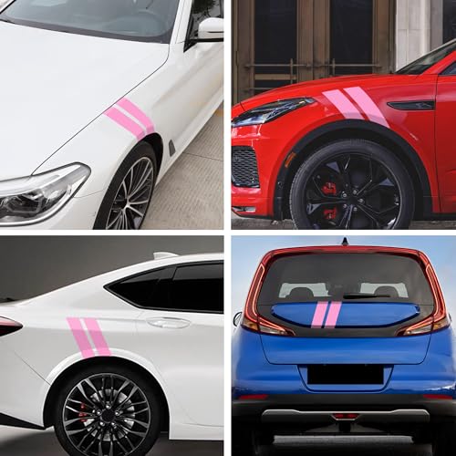 Image of TOMALL 2 Pair Racing Sport Stripe Vinyl Decals for Car Fender Hood Bumper Trunk Auto Stripe Graphic Stickers Decorations for Pickup Vehicle SUV Truck Off-Road (Pink)