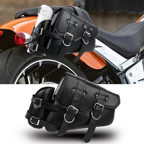DREAMIZER BorseMoto Laterali in Pelle Borsa da Sella Universale compatibile con Harley Honda Kawasaki Suzuki Yamaha con tasca per Borraccia Accessori Impermeabili
