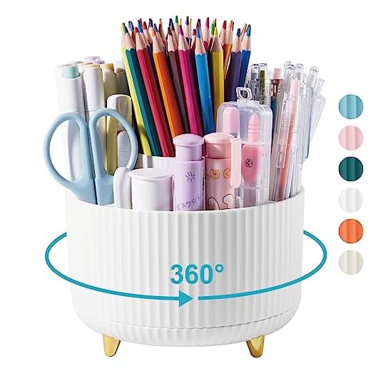 Lolocor Suporte de caneta de mesa, organizador de canetas giratórias 360 com 5 compartimentos, para armazenamento de mesa, artigos de papelaria, copo de lápis, acessórios de mesa para escritório