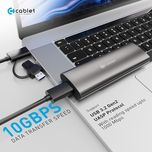 Image of Cablet 10Gbps M.2 NVMe SSD Enclosure Adapter, Tool-Free USB C 3.1 Gen 2, for M-Key & M+B Key NVMe SSD 2230 /2242 /2260 /2280 - Max 8TB, Aluminium Case ReakTek RTL9210 Chipset (MS901-C3)
