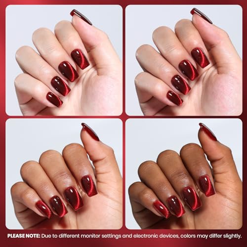 Image of Beetles Cherry Red Cat Eye Gel Nail Polish - 15ML Ruby Red Cat Eye Glitter Gel Polish Magnetic Shimmer Effect Soak Off UV French Nail Art Design Salon DIY Manicure Gifts for Women