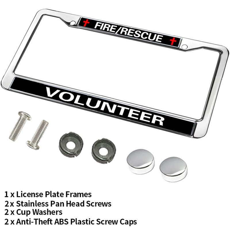 Image of Fire Rescue Volunteer License Plate Frame - First Responder Appreciation Car Accessory