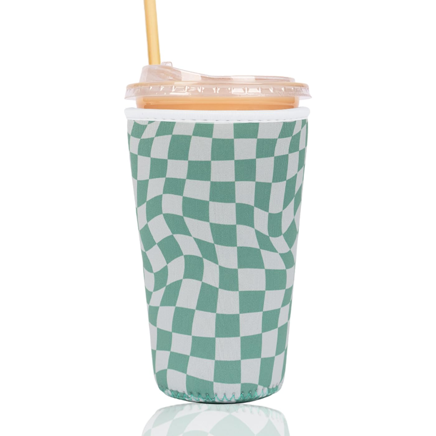Reusable Insulated Sleeve for Iced Coffee Cup, Coffee Neoprene Sleeve for Cold &amp; Hot Drinks, Beverage Holder for Iced Coffee (Wavy Grid, Large: 32oz)