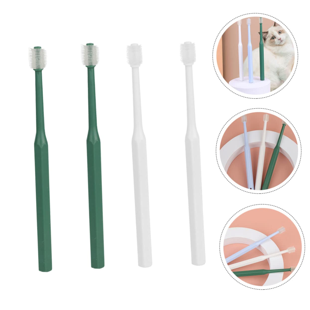 INOOMP 12stücke Handheld Haustierzahnbürste Zahnpflege Für Hunde Und Katzen Ergonomisches Design Wiederverwendbare Kunststoffzahnbürste Zur Gründlichen Mundreinigung