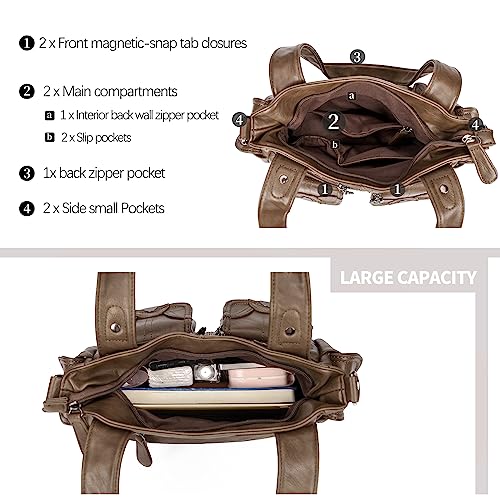 Image of KL928 Women's Large Purses Handbags PU Leather Multi-Pocket Shoulder Bag | Large