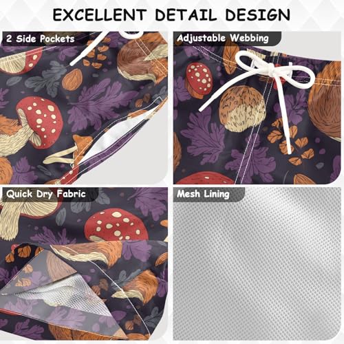 Boys Quick Dry Swim Trunks with Pockets Squirrels and Mushrooms Leaf Beach Shorts for Kids, Toddler Swimsuit Boy3