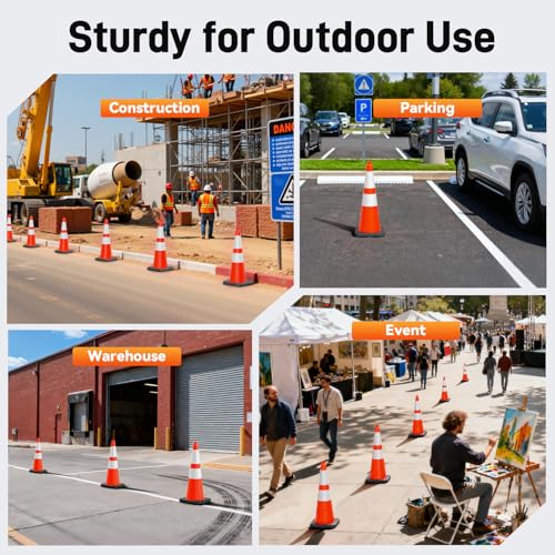 HiGiant 28 Inch Traffic Cones 8 Pack, Orange Safety Cone with Weighted Base, High-Visibility and Impact-Resistant, for Parking, Road Construction, Drivers Training, Driveway - Thumbnail 7