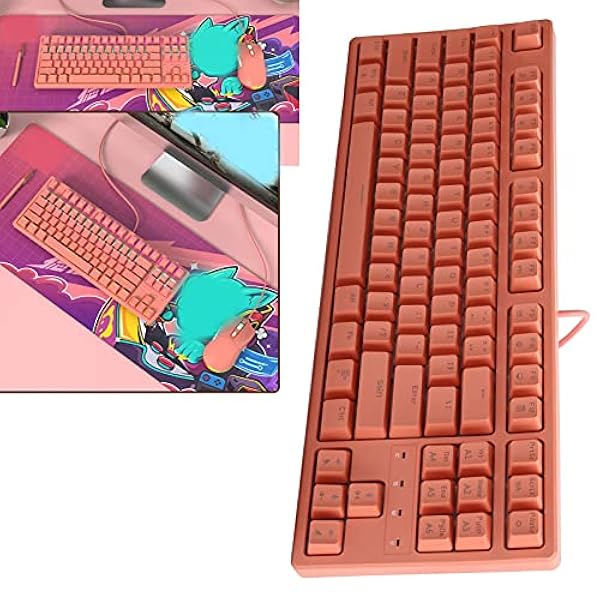STK130 Bedraad Gamingtoetsenbord, 87-toetsen Computertoetsenbord Rode Schacht RGB-backlight Gamingtoetsenbord Mechanisch Gamingtoetsenbord voor Gamekantoor (Roze - rode schacht)