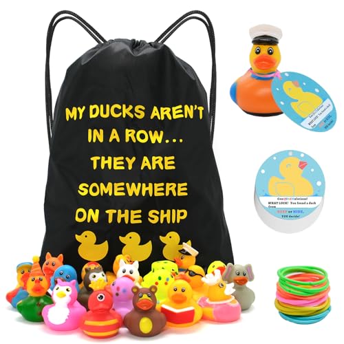 Rubber Duckies 61-Piece Ducking Kit - 20 Ducks, 1 Bag, 20 Cards, 20 Bands - Set for Major Cruise Lines