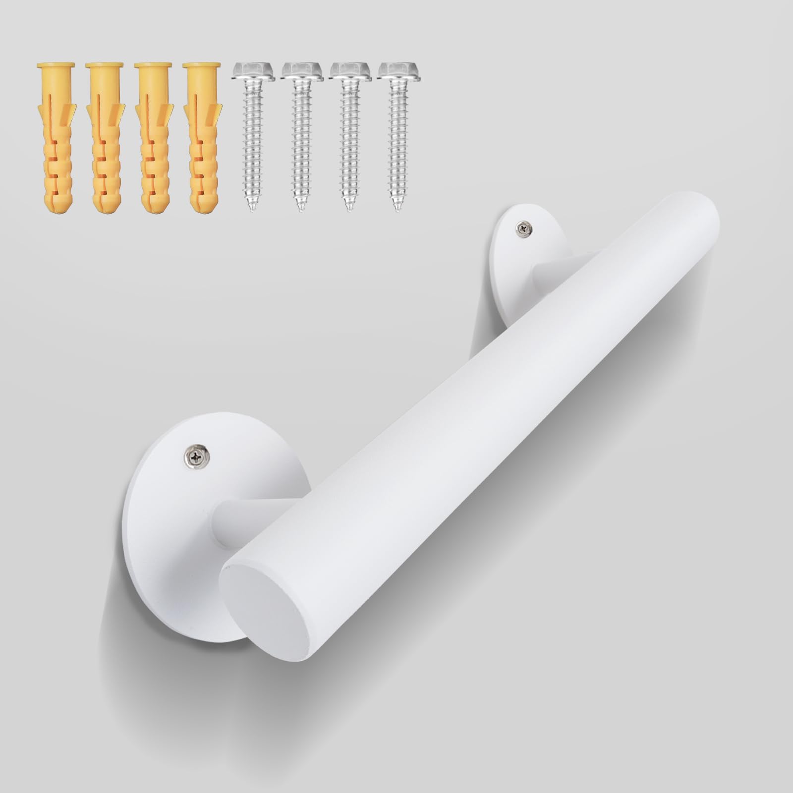 Photo 1 of Purife 1 FT White Wall Mount Pipe Staircase Handrail, Hand Rails for Indoor Stairs - 12 Inch Metal Grab Bars for Seniors, Outdoor Deck Porch Steps Rail