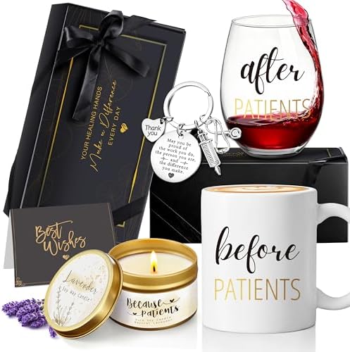 Before Patients After Patients Gift Set 11 oz Coffee Mug and 18 oz Stemless Wine Glass Set Gifts for Doctors, Nurses, Hygienists, Physician Dentist, Graduation Gifts
