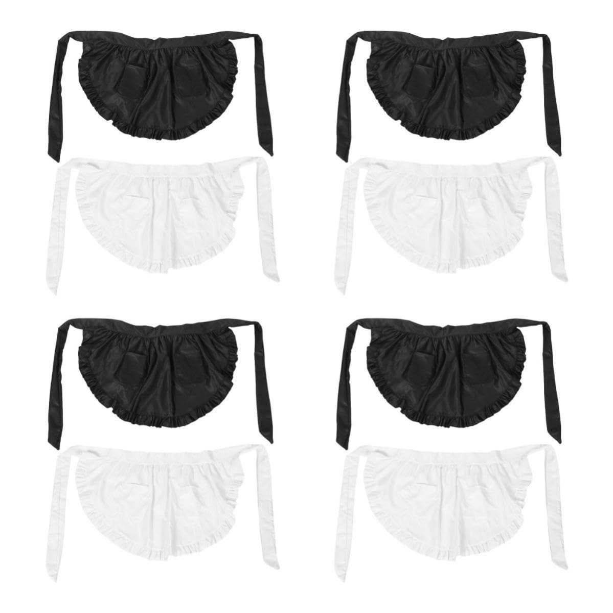 Healeved 8 Pièces Tablier de Chef Pâtissier Blanc à Volants pour Femmes avec Double Poche, Confortable Taille, Costume Cosplay Élégant pour Halloween et Fêtes