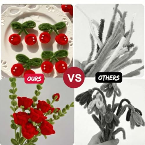 Image of YUNAMI Chenille Stems for DIY Flower Making - 200 Pcs Pipe Cleaners with Floral Wire, Tape, Stamen & Pearls - Premium Bouquet Supplies for Home Decor & Gifting (200, red)