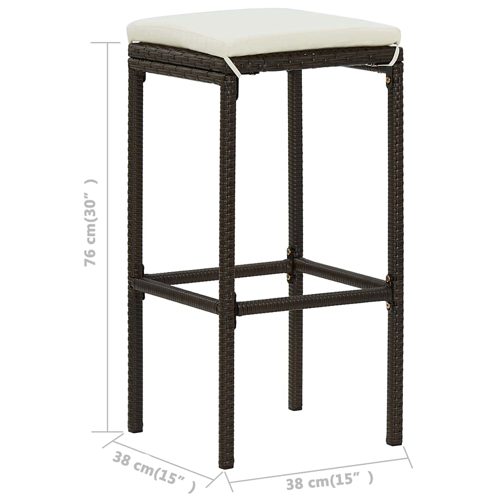 vidaXL Juego de Muebles de Bar para Jardín 3 Piezas y Cojines Mesa Silla Asiento Patio Terraza Balcón Barra Bistró Muebles Mobiliario Marrón