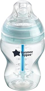 Tommee Tippee Anti-Colic Baby Bottle, Slow Flow Breast-Like Teat and Unique Anti-Colic Venting System, 260 ml, Pack of 1, Clear