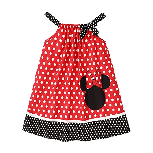 Disney Mickey and Friends Minnie Mouse Toddler Girl Dress Red Polka Dot Print Bow Shoulder Strap Birthday Summer Outfit 5-6Y