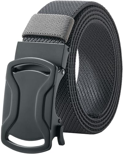 Image of LionVII Elastic Ratchet Men Belts, Stretch Belt with Automatic Buckle for Men, Adjustable Trim to Fit 27-49 inch Waist