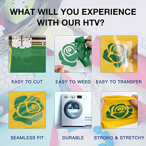 Image of HTVRONT HTV Vinyl Rolls Heat Transfer Vinyl - 12 inch x 8ft Green HTV Vinyl for Shirts, Iron on Vinyl for All Cutting Machine - Easy to Cut & Weed for Heat Vinyl Design (Green)