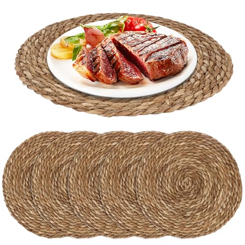 Image of Miawtro Round Placemats, 6PCS Woven Rattan Place Mats, Heat Resistant