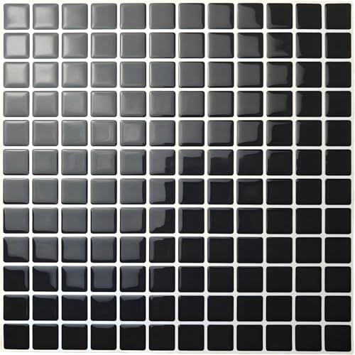 YUNHE タイルシール 壁紙シール モザイクタイル キッチン リメイクシート ウォールステッカー 壁紙 簡単に貼れる 3D 防水 耐熱 汚れに強い DIY 簡単取付 洗面所 トイレ キッチン 家具やアイテムの装飾(プラック【無地タイプ】,23.6*23.