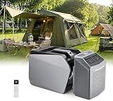 Portable Camping Air Conditioner, Tent AC Unit, 6200 BTU 550W, 48V DC/110V/220V AC, 4-in-1 Quiet Cooler with Fan Dehumidifier Sleep 12H Timer, for RV Van Life Truck Garage Outdoor 48V