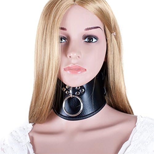 Locking Posture O Ring Collar- Black Faux Double Leather Neck Bel...