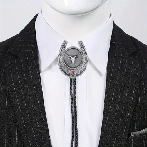 Image of Jeilwiy Bolo Tie for Men, Western Cowboy Golden Longhorn Bull Eagle Horse Cowboy Hat Bolo Necklace Leather Necktie for Women