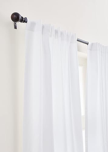 Miniatura 3 de Solino Home Cortina de lino de algodón blanco  Cortina de 52 x 45 pulgadas con bolsillo para barra y pestaña oculta  Cortina de estilo colgante 2 en