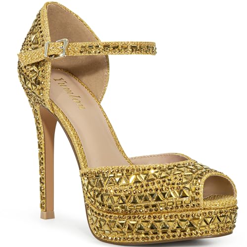 Yumlon Women's Gold Heels Peep Toe Platform Sandals...