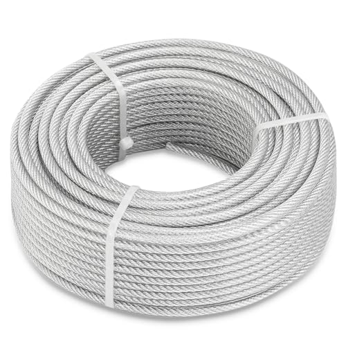 3/16" Cable, 200 ft PVC Coated Steel Cable with 7×7 Strand Core