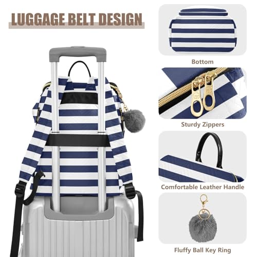 KLL Blue and White Horizontal Stripes Backpack for Women Premium Casual Ladies Shoulder Bag for Work Sports Travel4