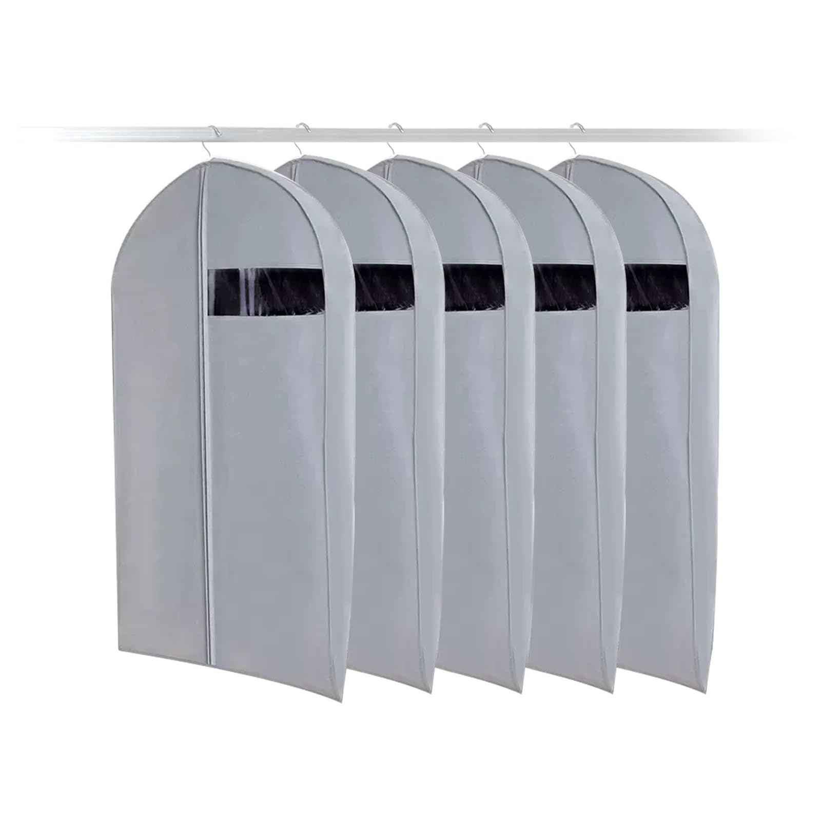 Custodie per Abiti 5 Confezioni, Borsa Porta Abiti da Viaggio, Copriabiti con Finestra in PVC Trasparente, Sacchetti per Vestiti Appesa per Maglioni, Cappotti, Vestiti(Gray,23.6x39.3in)