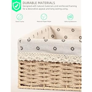 Wicker Storage Basket Set of 3,Recycled Paper Rope Baskets for Organizing Shelves, Hand Woven Boho Decorative Storage Bins for Shelf Kitchen Bathroom Closet for Any Home Decor Style Wicker Storage Basket Set of 3Recycled Paper Rope Baskets for Organizing Shelves Hand Woven Boho Decorative Storage Bins for Shelf Kitchen Bathroom Closet for Any Home Decor Style