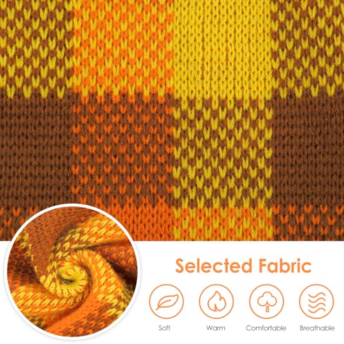 Image of Dog Sweater Dress Plaid Knitwear for Small Medium Dogs Warm Puppy Pet Turtleneck Stretch Pullover Cute Fall Winter Vest Clothes with Leash Hole for Christmas (Orange, XS)