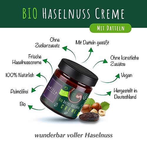 Premium Bio Dattel Haselnuss Creme 6 Stk. - Ohne Zusatz von raffiniertem Zucker & Ohne Palmöl - Vegan - Gluten- und laktosefrei I Ohne Konservierungsstoffe