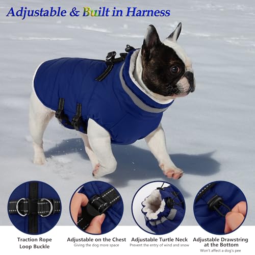 Image of Dogcheer Dog Warm Coat, Waterproof Dog Jacket with Harness - Blue,XL | Reflective Adjustable Puppy Winter Coat with Zipper, Christmas Dog Puffer Jacket, Fleece Cold Weather Coats for Large Dogs