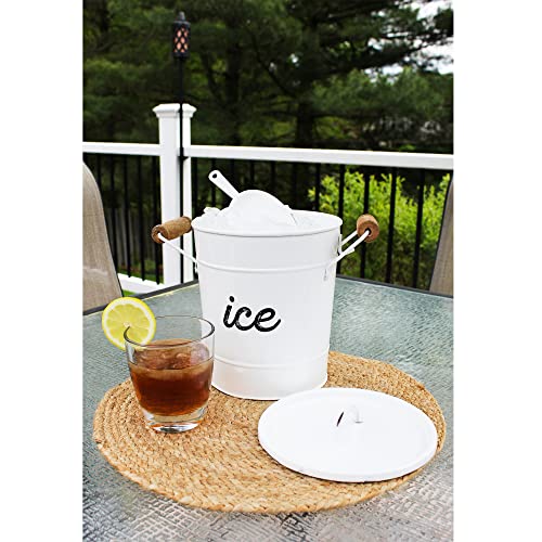 Auldhome Rustic Enamelware Ice Bucket; White Farmhouse Style Insulated Ice Server #TOP4