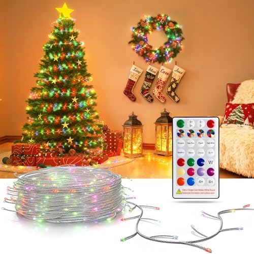 LED Fairy Lights, 16Ft 200 LED USB Powered, Multicolor Firecracker Cluster String Lights with Remote and Timer, Waterproof Wire Starry Light for Christmas Tree Party Bedroom Window Wreath DIY Decor