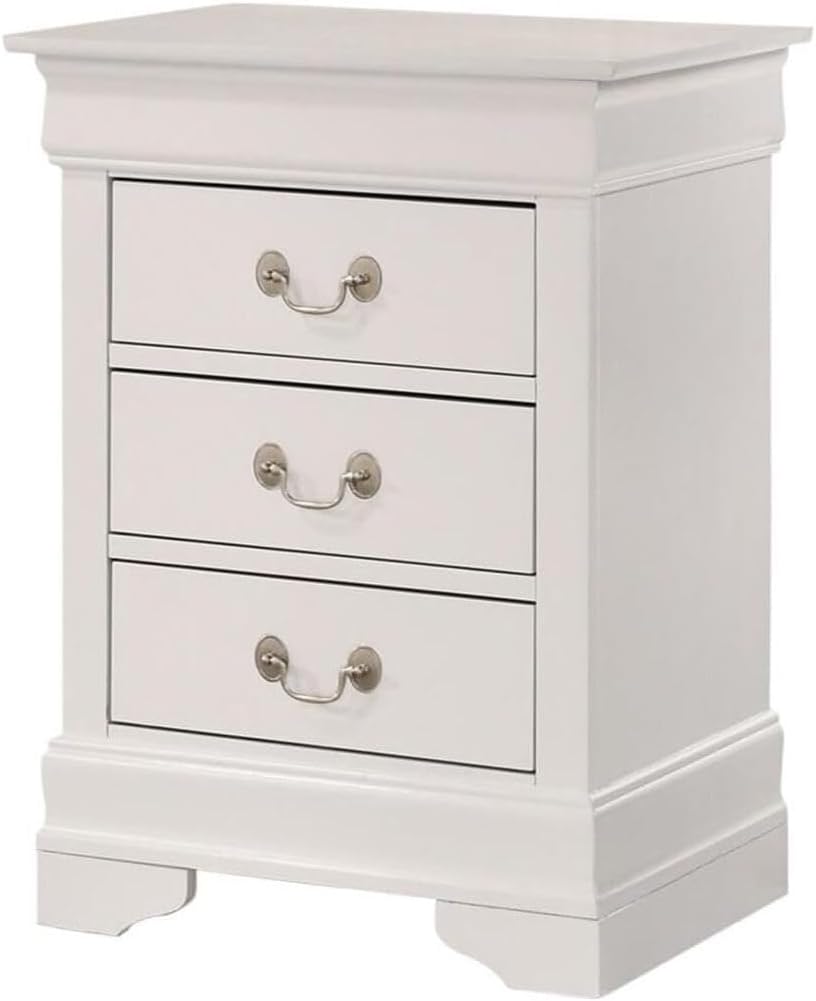 HomeStock Vintage Nightstand with Dovetail Drawers - Traditional Bedroom Furniture White/3 Drawer